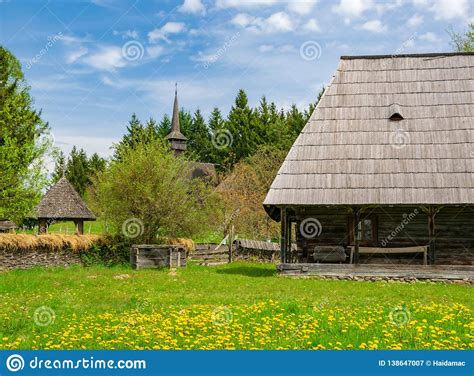 Scenic Spring Rural Landscape With Traditional Maramures Wooden