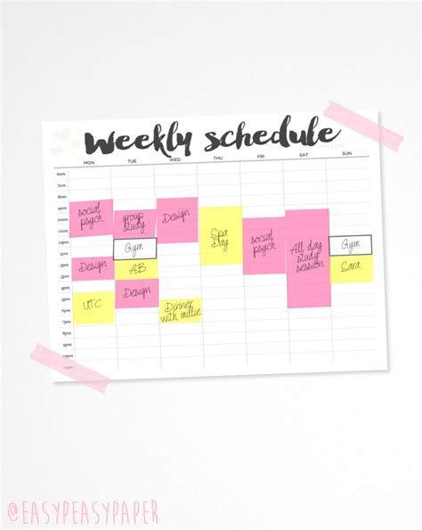 Weekly Schedule Printable - Weekly Timetable // A4 Weekly Planner, Letter Size Weekly Planner ...