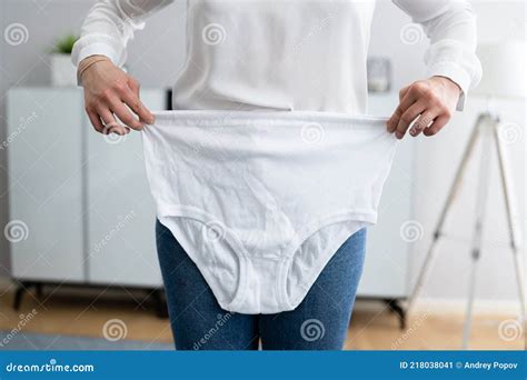 Woman Holding Loose Granny Underwear Stock Image Image Of Lingerie