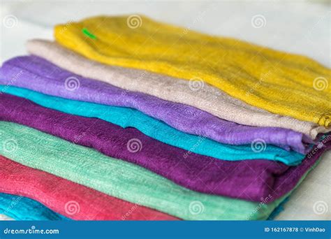 Colorful Fabrics Made Of Pure Natural Silk Stock Photo Image Of