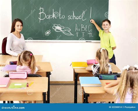 Children Writing On Blackboard Stock Photo Image Of People Friends