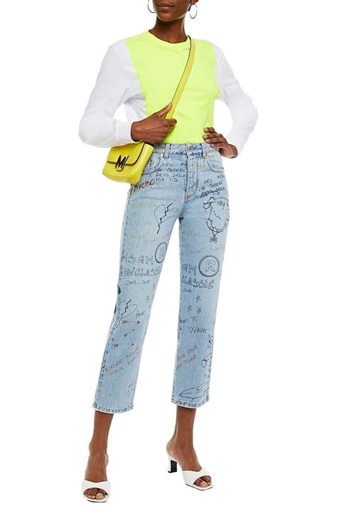 Msgm Cropped Printed High Rise Straight Leg Jeans