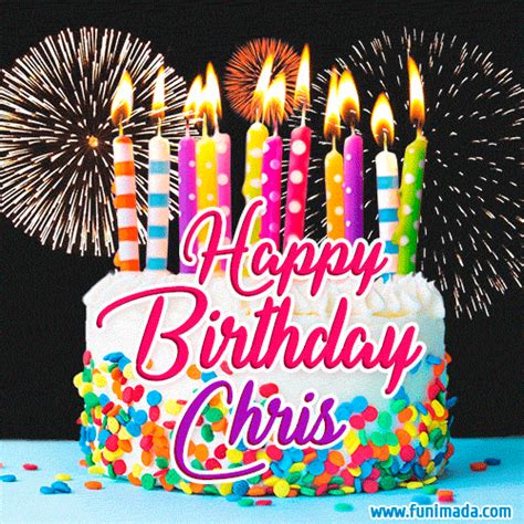 Amazing Animated  Image For Chris With Birthday Cake And Fireworks