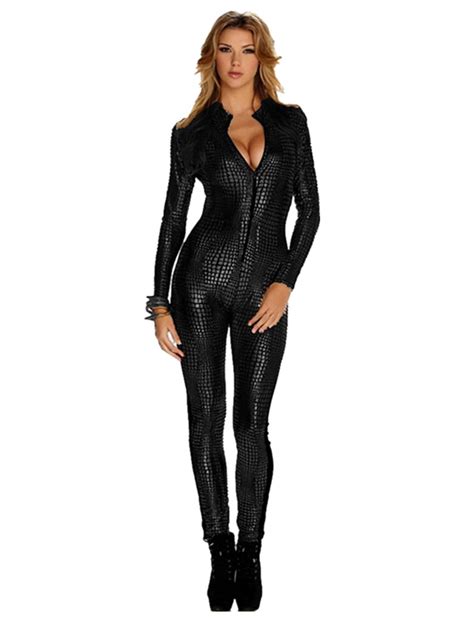Sexy Vinyl Leather Women Jumpsuit 2015 Fashion Black Gold Shiny Zipper