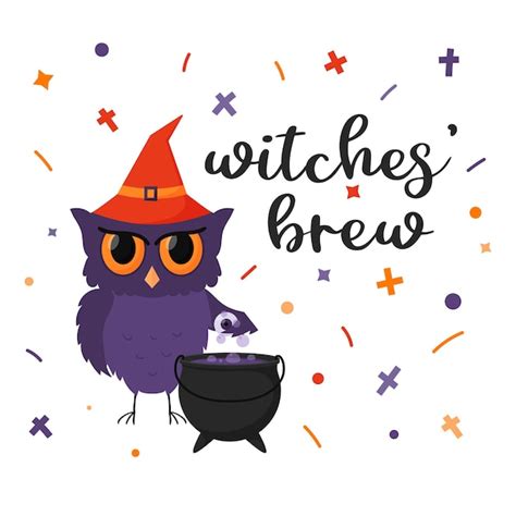 Premium Vector Owl Witch In The Hat And Boiling Potion In The