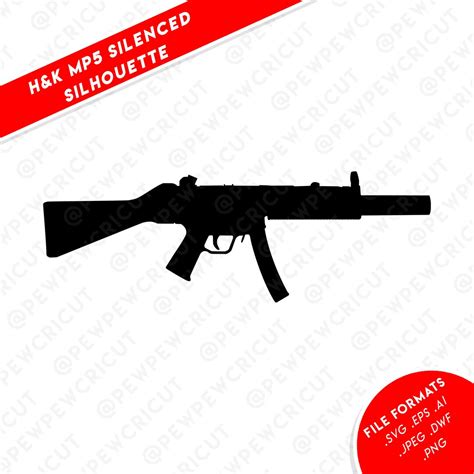 Handk Mp5sd Silhouette Svg Gun Cricut Files Hk Rifle Gun Pew Pew Sticker