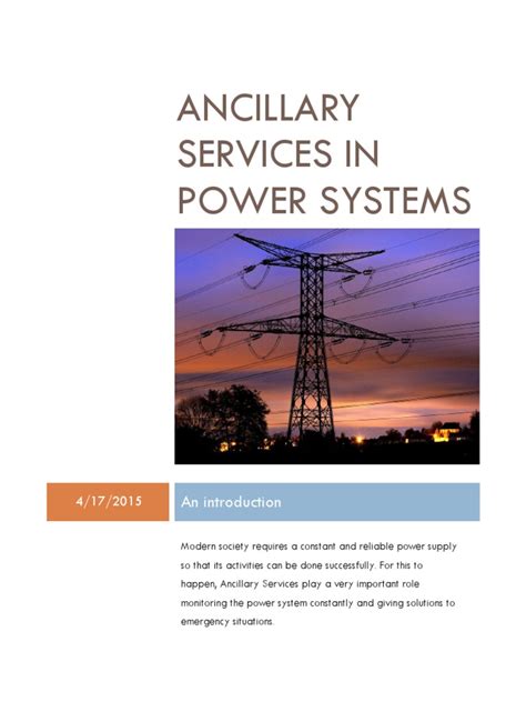 Ancillary Services In Power Systems Pdf Electric Power System