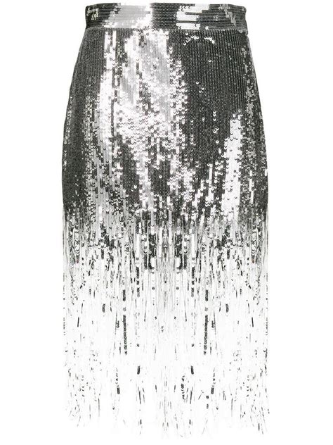 Lyst Msgm Sequin Fringed Skirt In Metallic