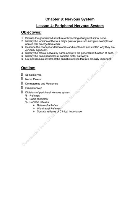 Solution Lesson 4 Peripheral Nervous System Studypool