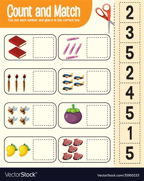 Count And Match Game Maths Worksheet For Children Vector Image