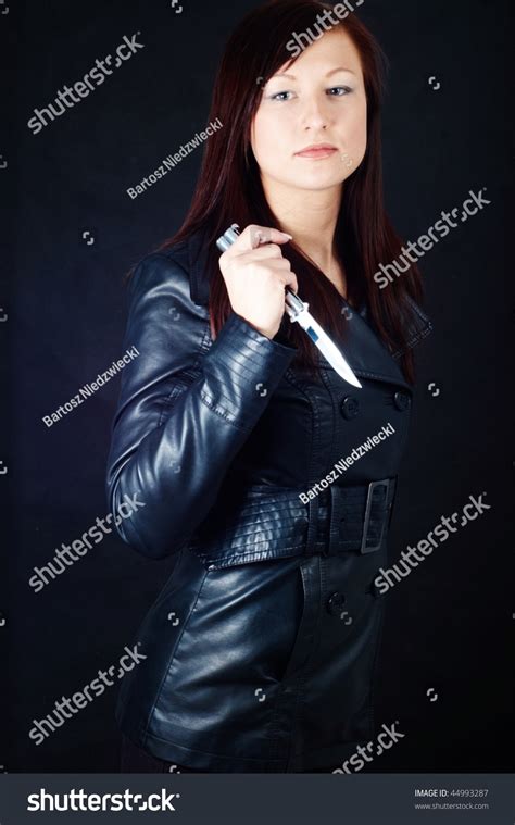 Woman Black Holding Knife Stock Photo 44993287 Shutterstock