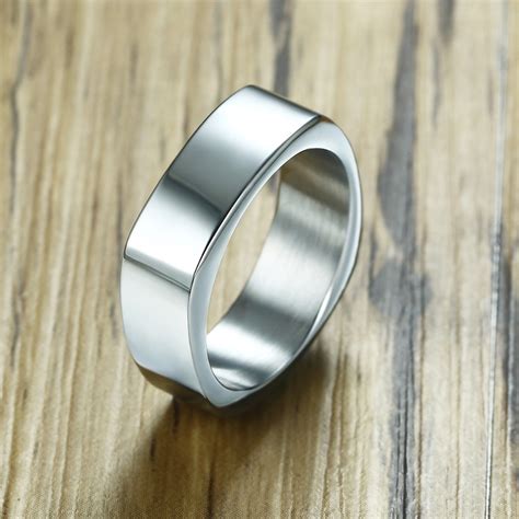 Silver Tone 7mm Mens Square Wedding Band Stainless Steel Unique