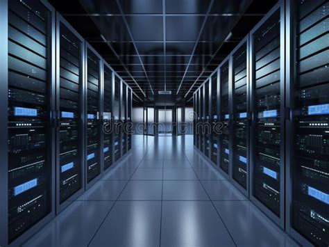 Data Center Rows Of Fully Operational Server Racks Server Room Cloud