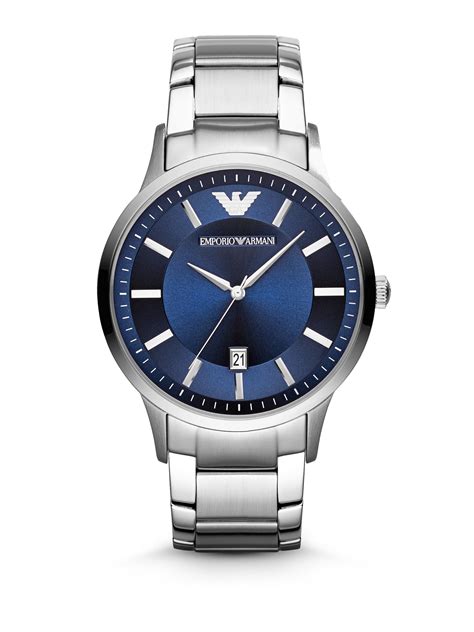 Emporio Armani Round Stainless Steel Watch In Silver For Men Stainless