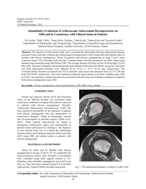 Pdf Quantitative Evaluation Of Arthroscopic Subacromial Decompression