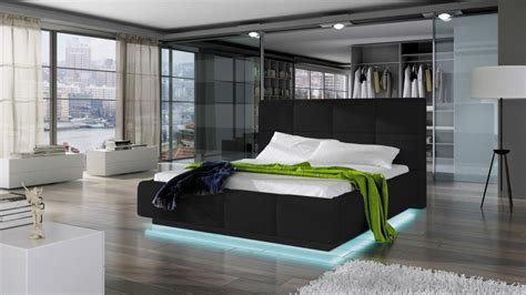 Lit Lumineux Design 180x200 Cm Simili Cuir Noir Winston Gdegdesign