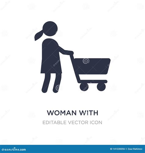 Woman With Shopping Cart Icon On White Background Simple Element