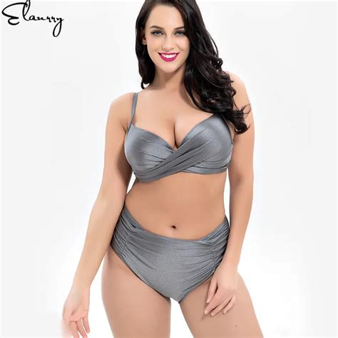 Women Plus Size Bikini Set High Waisted Sexy Solid Swimsuit Push Up Big