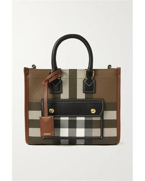 Burberry Mini Leather Trimmed Checked Canvas Tote In Brown Black Lyst