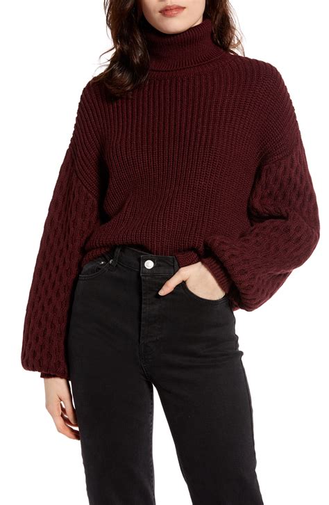 Women's Na-Kd Mixed Knit Turtleneck Sweater, Size X-Large - Purple in