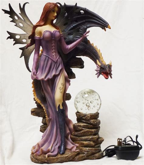 Dragon Lady Fairy With Dragon And Led Crystal Globe Statue H165 Gsc