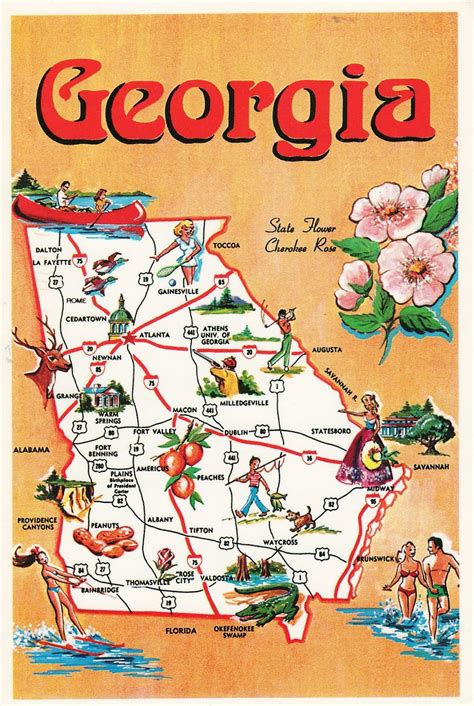 The biggest city in georgia, atlanta is the state capital and the administrative center of fulton county, although roughly a tenth of the city actually resides within dekalb county. ULVIKARU POSTCARDS: USA - Georgia / State Map