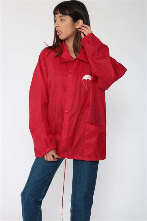 Red Windbreaker Jacket Westgaard Parachute Jacket Snap Up Etsy Canada