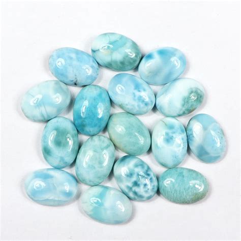 Sky Blue Larimar Gemstone Oval Tumbled Cabochon Stones For Jewelry