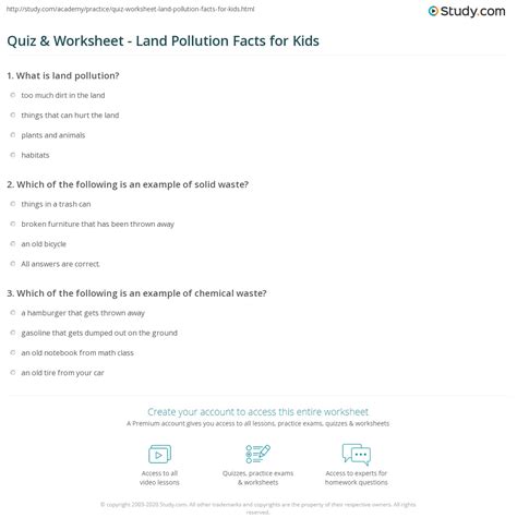 Quiz And Worksheet Land Pollution Facts For Kids