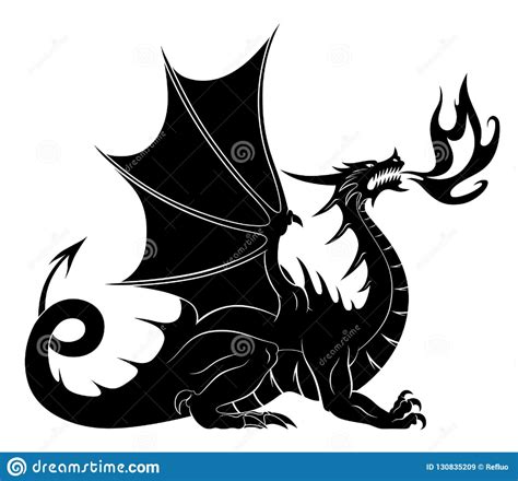 Dragon Silhouette With Fire Stock Vector Illustration Of Mascot