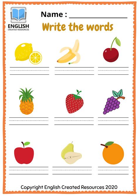 Vocabulary Activities Fruit English Created Resources