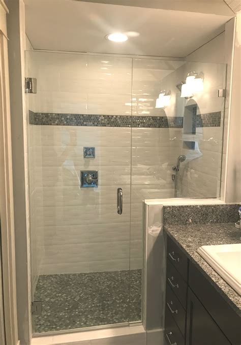 White Tile Shower With Gray Tiles Acme Glass