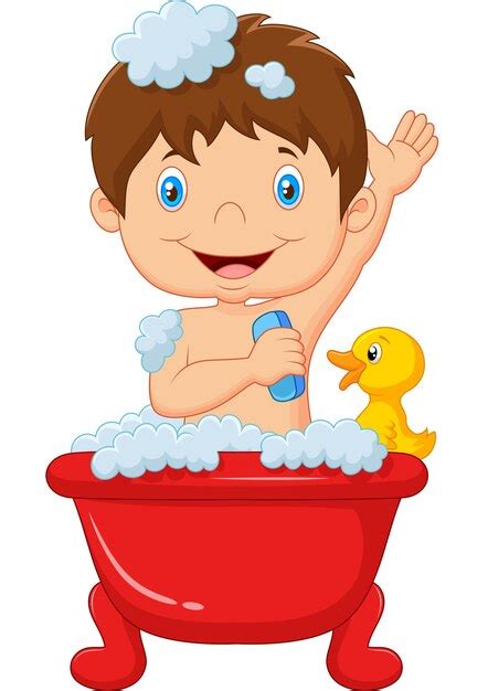 Niño De Dibujos Animados Tomando Un Baño Vector Premium