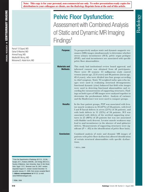 Pdf Pelvic Floor Dysfunction Assessment With Combined Analysis Of Static And Dynamic Mr