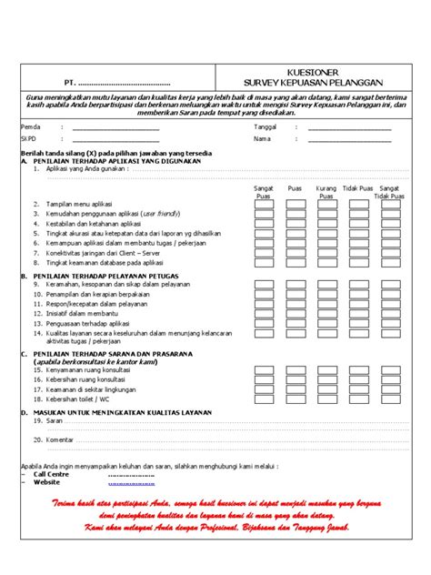 Form Survey Kepuasan Pelanggan Pdf