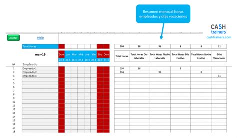 Plantilla Excel Cuadrante Horarios Y Turnos Empleados M1