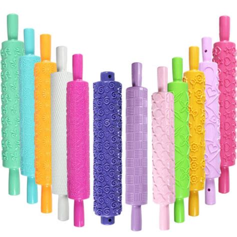 Embossed Rolling Pins 12 Designs Cake Fondant Textured Decorating Craft