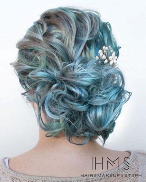Curly Pastel Blue And Gray Updo Updos For Medium Length Hair Light