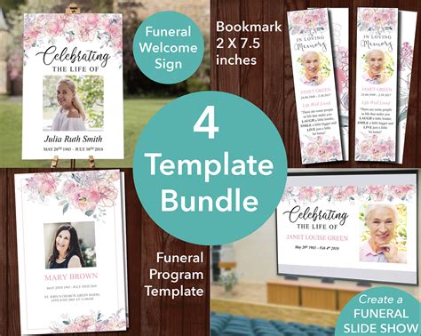 4 Page Pink Blush Funeral Program Sign Slide Show And Bookmark