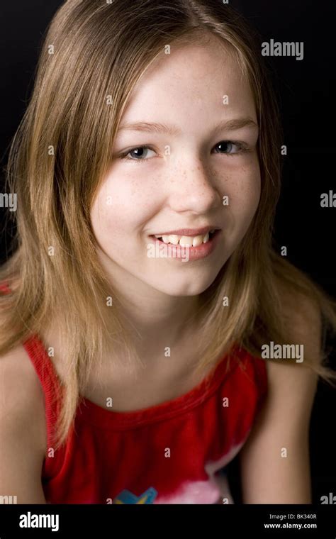 Headshot Serious Preteen Girl Looking At Camera Stock Photo Royalty