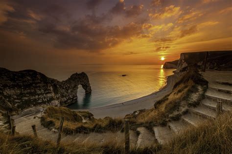 Dorset England Sunset Rock Arch Sea Landscape Wallpaper 4752x3168