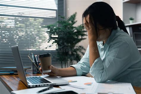 Stress Business Woman Person From Hard Work Depression In Office Tired And Anxious Employee