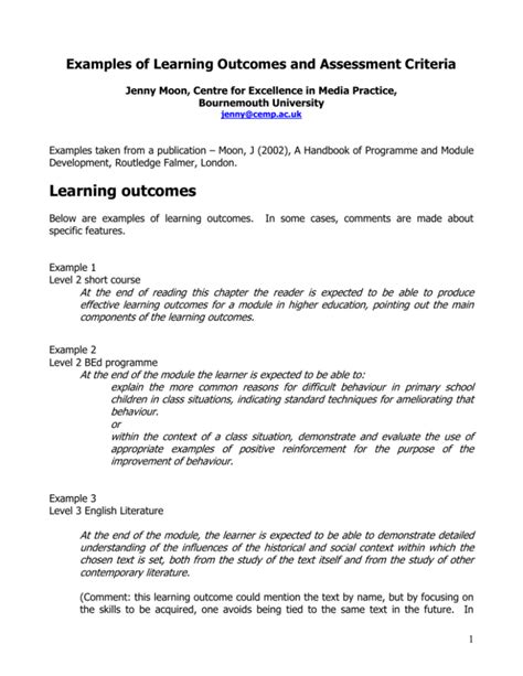 Example Learning Outcomes And Assessment Criteria