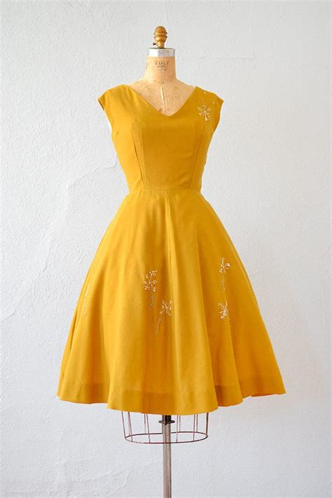 Vintage 1950s Mustard Wool Dress With Embroidery Adoredvintage