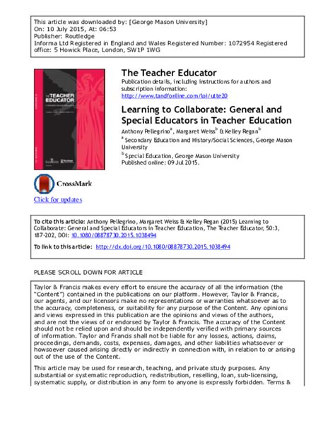 Pdf Learning To Collaborate General And Special Educators In Teacher