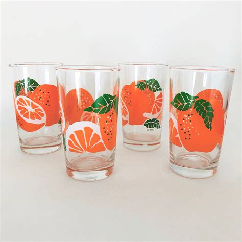 Set Of 4 Vintage Orange Juice Glasses Anchor Hocking Etsy Orange Juice Glasses Juice