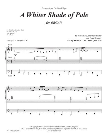 A Whiter Shade Of Pale By Procol Harum Organ Solo Digital Sheet
