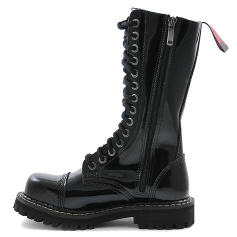 angry itch 14 hole combat ranger boots with steel toe cap black patent