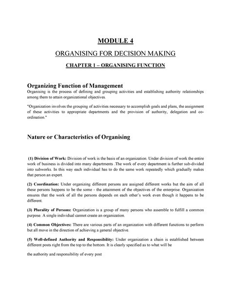 Pom Module 4 Lecture Notes 4 Module 4 Organising For Decision