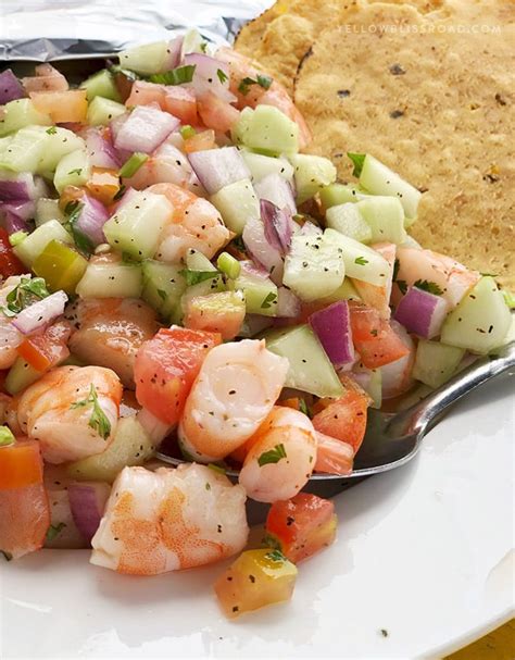 I also used frozen cooked shrimp and canned diced tomatoes, and was amazed at how fresh it still tasted. The Best Shrimp Ceviche Recipe | YellowBlissRoad.com